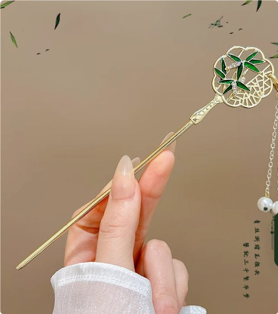 Chinese Hair Pin Set | Rhinestone & Tassel Design | Secure-Grip for All-Day Wear