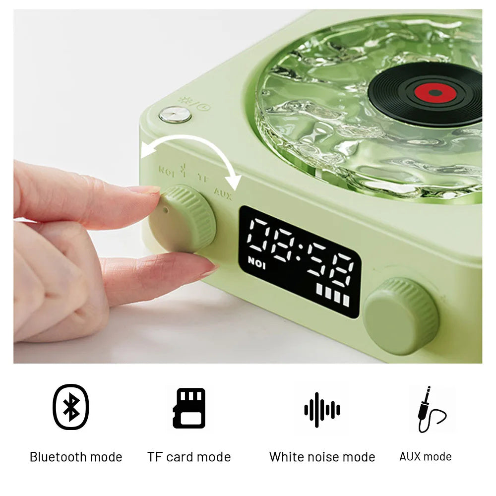 Retro Bluetooth Speaker | 4 Nature Sounds & White Noise | Rotating Water Ripple Light | Vinyl Record Player