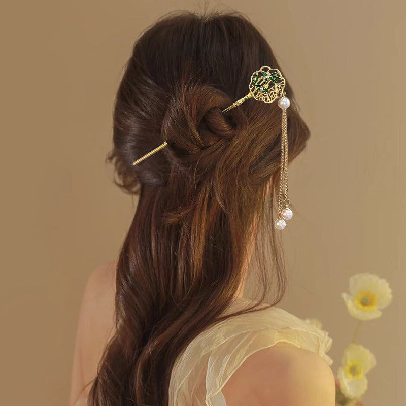 Chinese Hair Pin Set | Rhinestone & Tassel Design | Secure-Grip for All-Day Wear