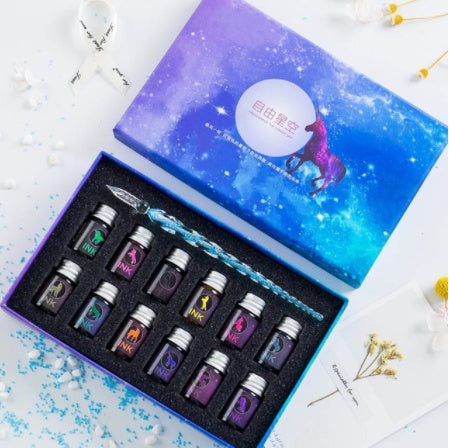 Crystal Glass Dip Pen Kit | Starry Sky Set | Smooth Threaded Nib & Premium Ink