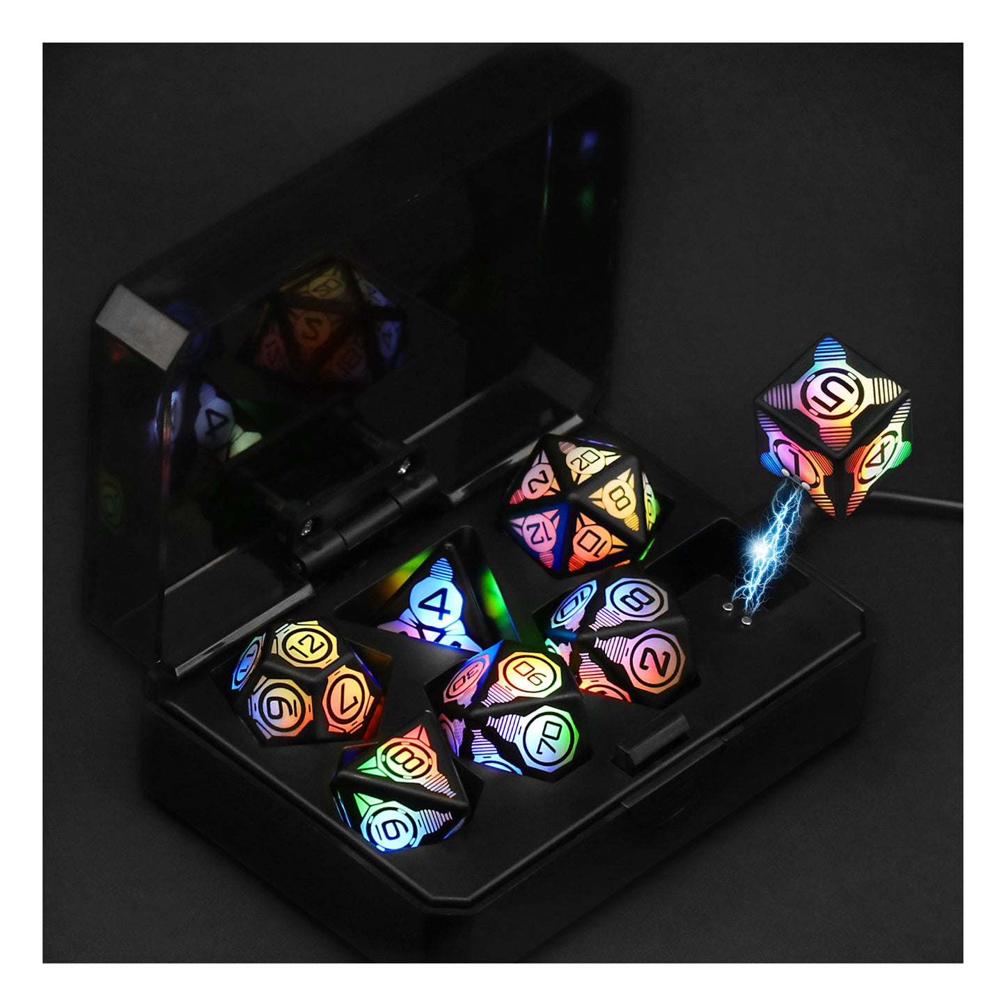Charging Luminous Dice Set | Dynamic RGB Lighting | Type-C Charging