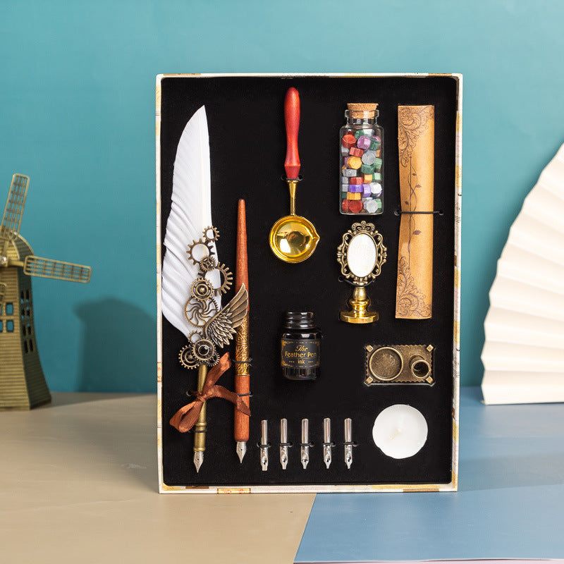 Classic Writing Collection | Ornate Quill & Dip Pen | Authentic Wax Seal Experience