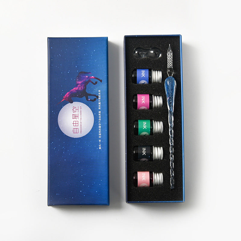 Crystal Glass Dip Pen Kit | Starry Sky Set | Smooth Threaded Nib & Premium Ink