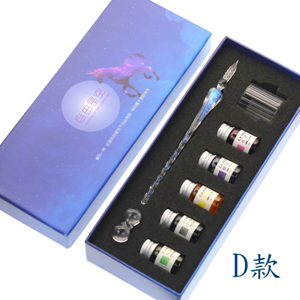 Crystal Glass Dip Pen Kit | Starry Sky Set | Smooth Threaded Nib & Premium Ink