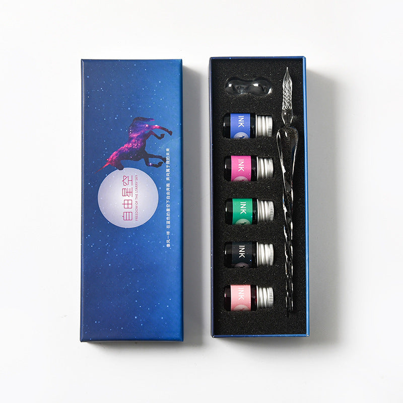 Crystal Glass Dip Pen Kit | Starry Sky Set | Smooth Threaded Nib & Premium Ink