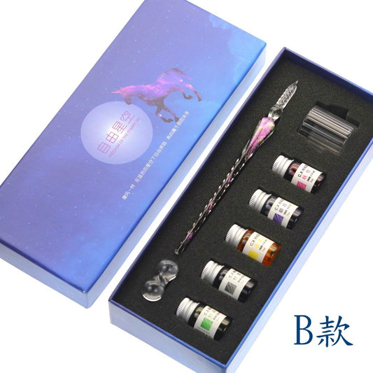 Crystal Glass Dip Pen Kit | Starry Sky Set | Smooth Threaded Nib & Premium Ink