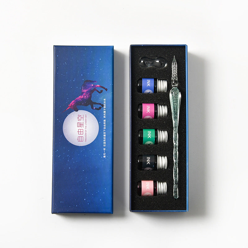 Crystal Glass Dip Pen Kit | Starry Sky Set | Smooth Threaded Nib & Premium Ink