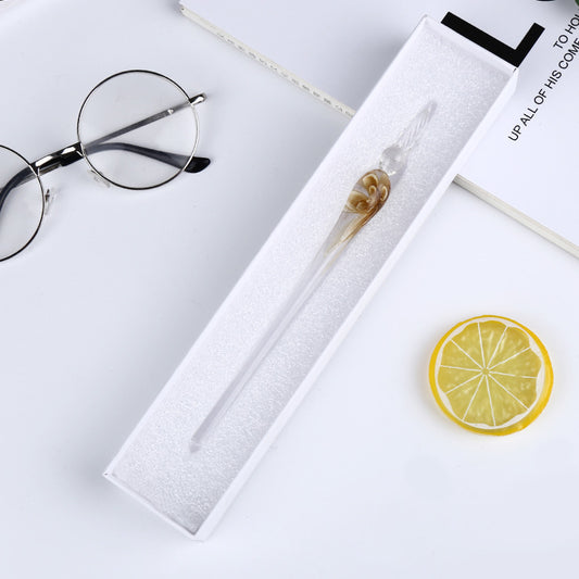 Crystal Glass Dip Pen | Floral Embedded Design | Threaded Nib for Smooth Writing