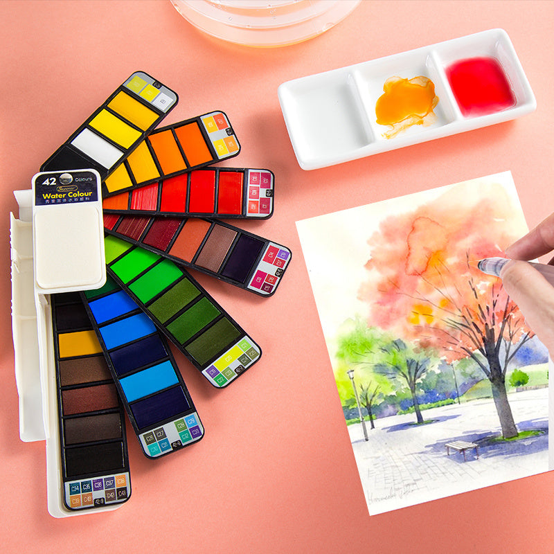 Portable Watercolor Set | Vivid Color | Pocket-Sized with Brush & Palette