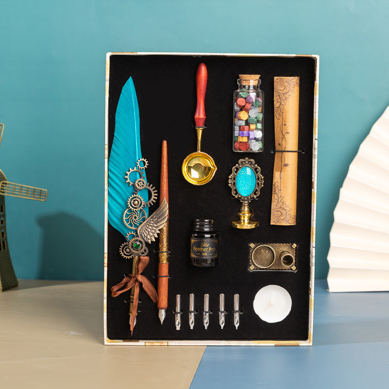 Classic Writing Collection | Ornate Quill & Dip Pen | Authentic Wax Seal Experience