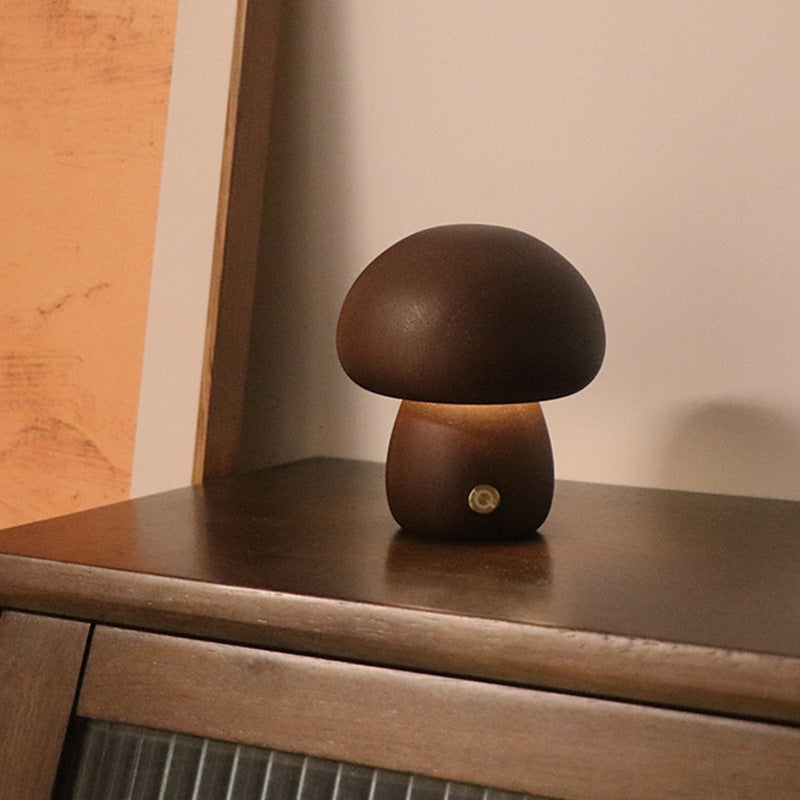 Mushroom Night Light | Natural Beech Wood Body | Rechargeable Touch Dimmer