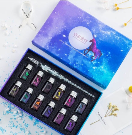 Crystal Glass Dip Pen Kit | Starry Sky Set | Smooth Threaded Nib & Premium Ink