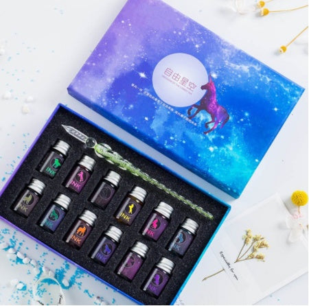 Crystal Glass Dip Pen Kit | Starry Sky Set | Smooth Threaded Nib & Premium Ink