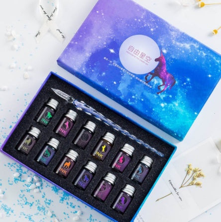 Crystal Glass Dip Pen Kit | Starry Sky Set | Smooth Threaded Nib & Premium Ink