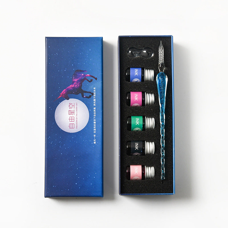 Crystal Glass Dip Pen Kit | Starry Sky Set | Smooth Threaded Nib & Premium Ink