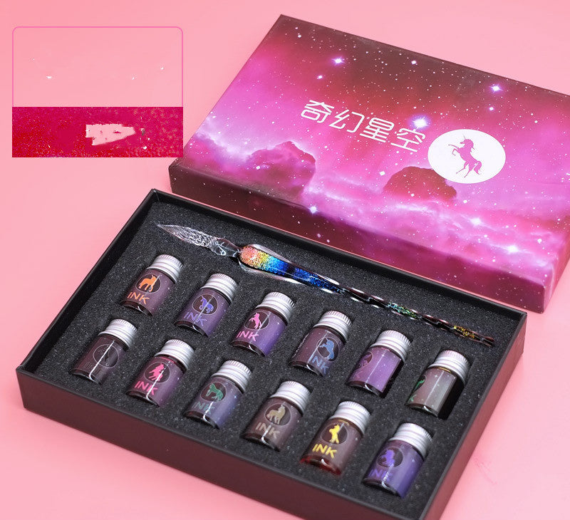 Crystal Glass Dip Pen Kit | Starry Sky Set | Smooth Threaded Nib & Premium Ink