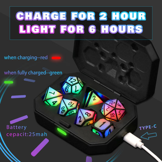 Charging Luminous Dice Set | Dynamic RGB Lighting | Type-C Charging