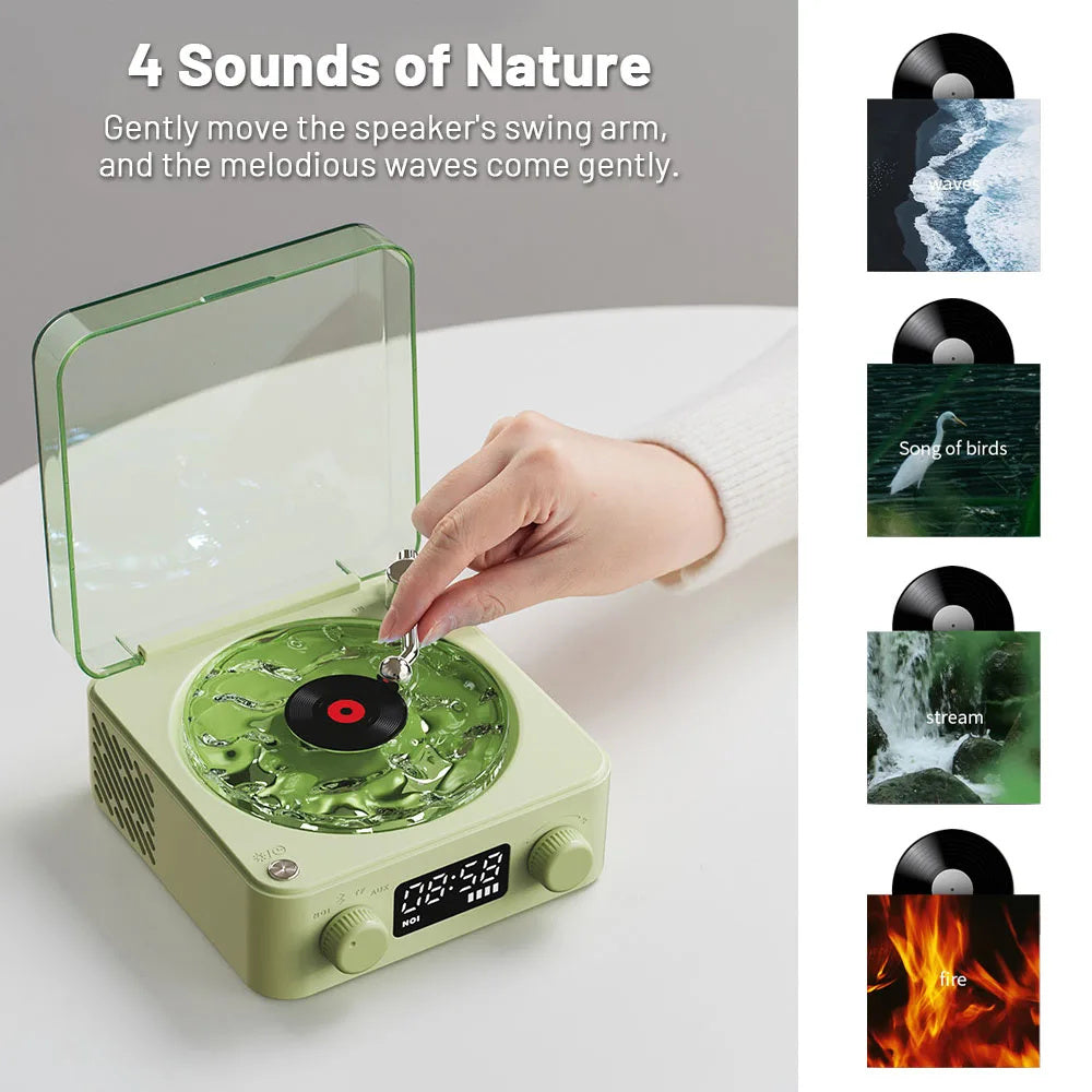 Retro Bluetooth Speaker | 4 Nature Sounds & White Noise | Rotating Water Ripple Light | Vinyl Record Player