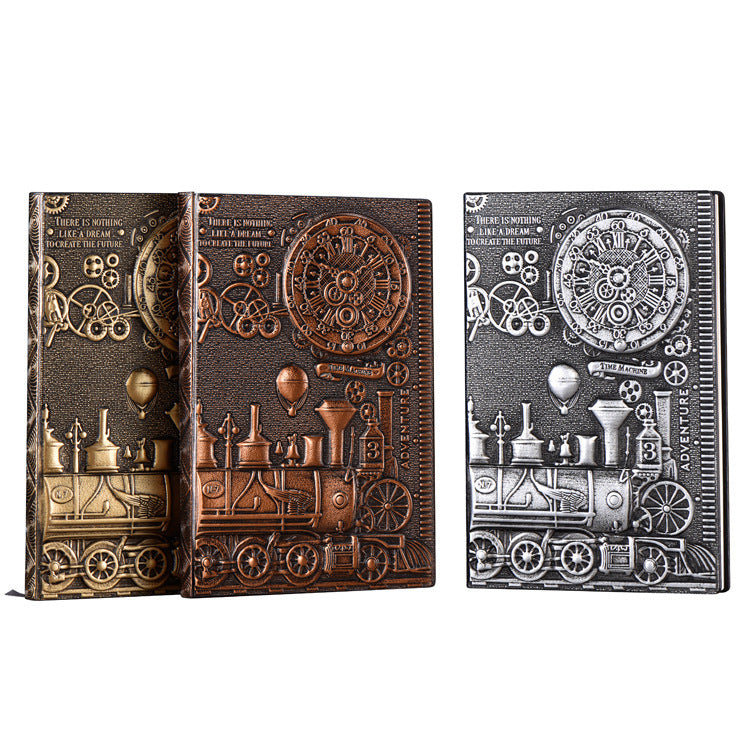 Steampunk 3D Leather Journal | Embossed Vintage Train Design | Handcrafted A5 Notebook