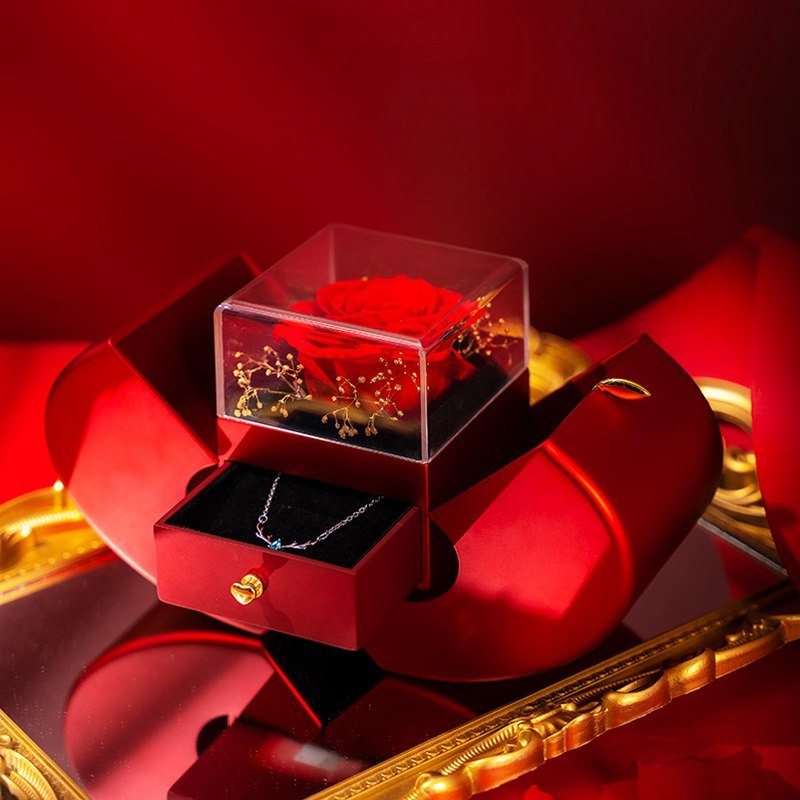Eternal Rose Gift Box | Handmade Preserved Rose | Jewelry Drawer & Fruit-Shaped Design