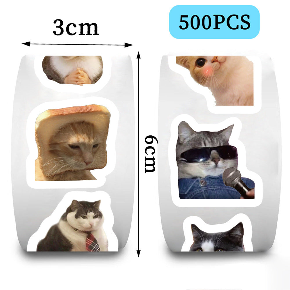 Cat Expression Stickers | 500-Sheet Roll Collection | Premium Japanese Paper