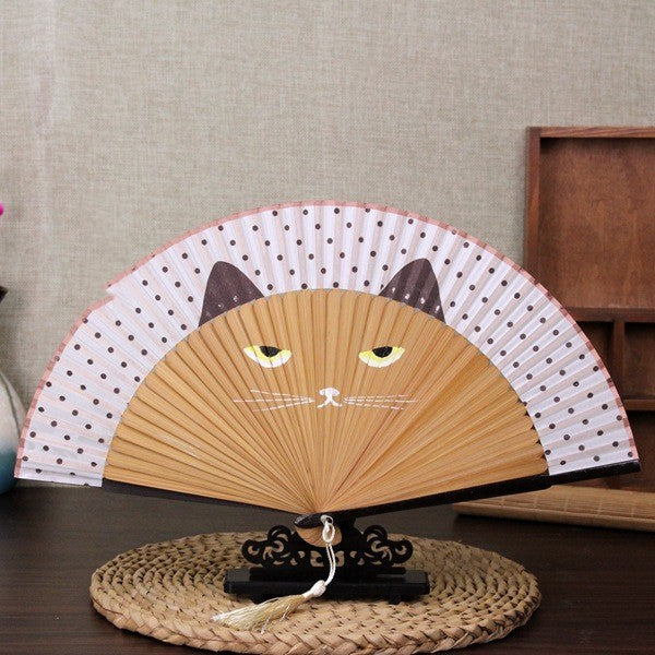 Cat Design Hand Fan | Authentic Japanese Style | Smooth Operation for Performance