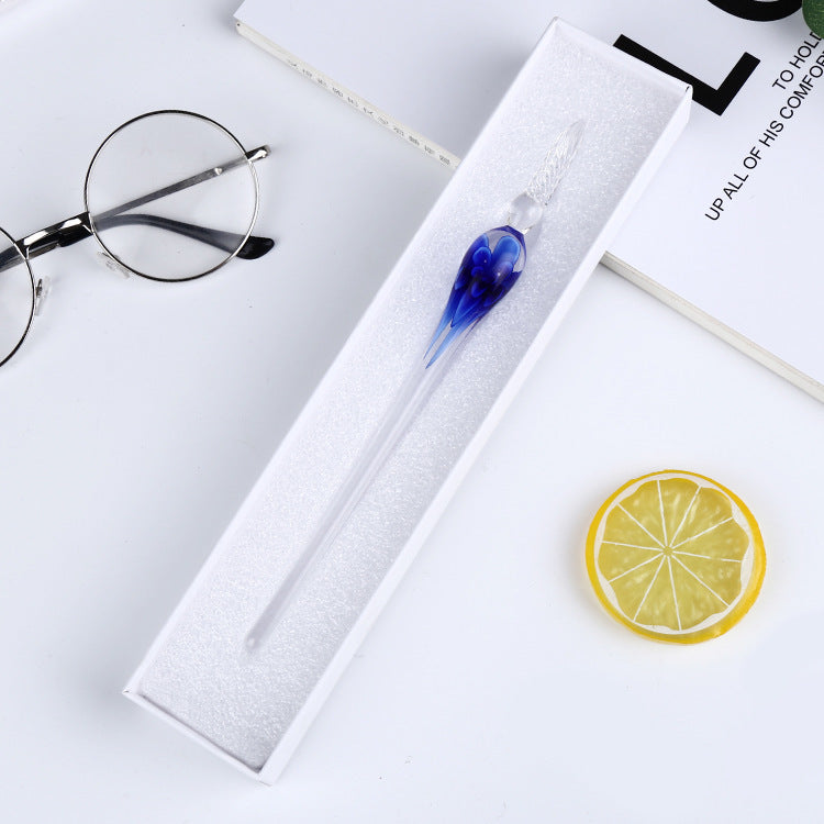 Crystal Glass Dip Pen | Floral Embedded Design | Threaded Nib for Smooth Writing