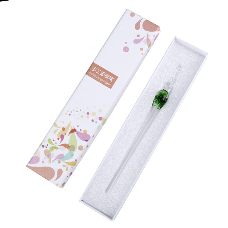 Crystal Glass Dip Pen | Floral Embedded Design | Threaded Nib for Smooth Writing