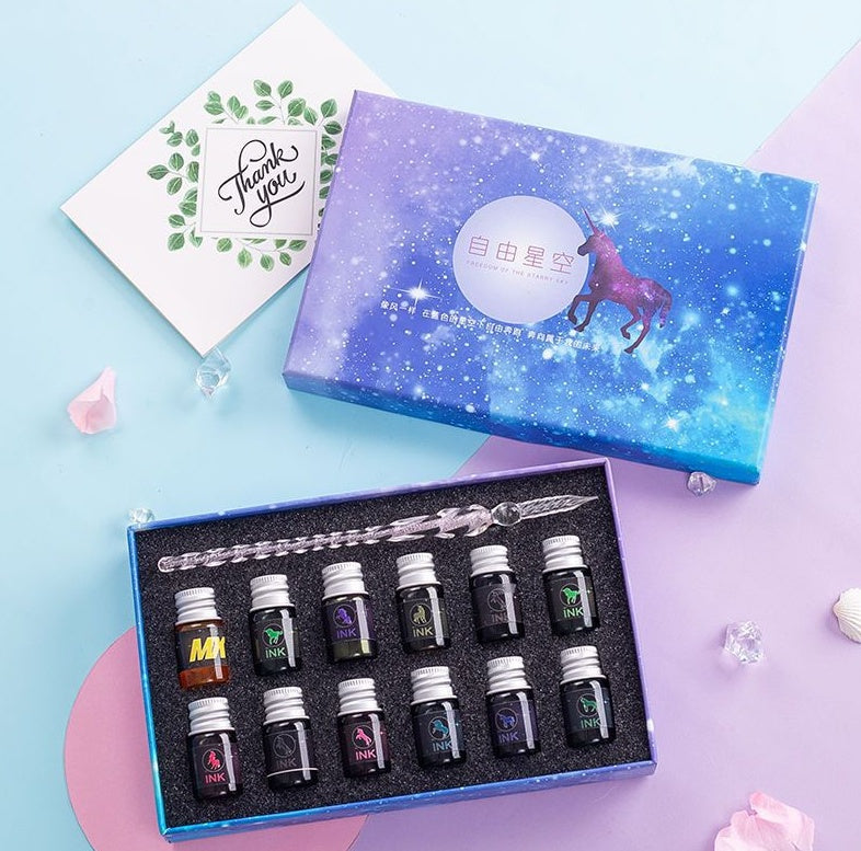 Crystal Glass Dip Pen Kit | Starry Sky Set | Smooth Threaded Nib & Premium Ink