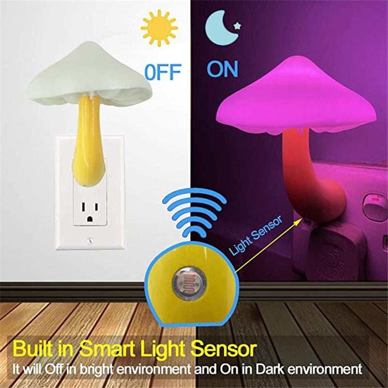 Auto Sensor Mushroom Night Light | Plug-In Light Activated | Warm White & Energy Saving