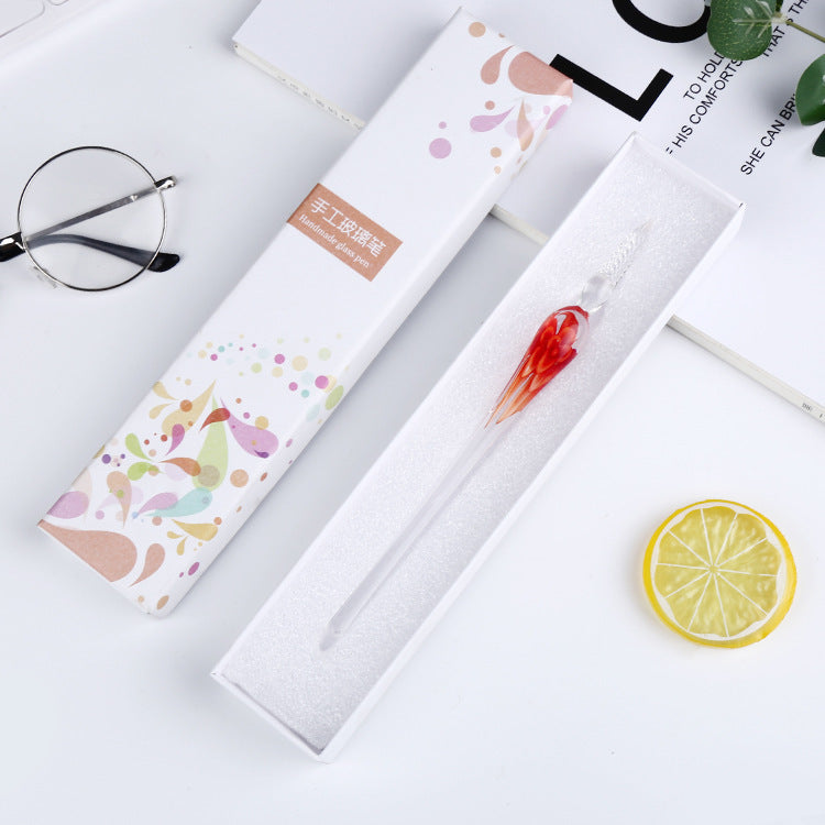 Crystal Glass Dip Pen | Floral Embedded Design | Threaded Nib for Smooth Writing