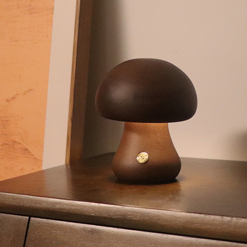 Mushroom Night Light | Natural Beech Wood Body | Rechargeable Touch Dimmer