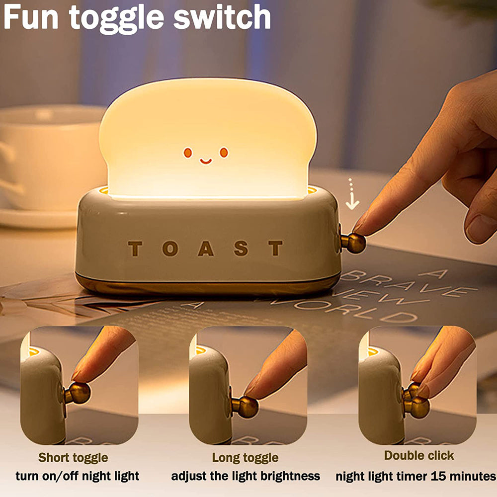 Toast Night Light | Soft Silicone Smiling Face | USB Rechargeable & Adjustable