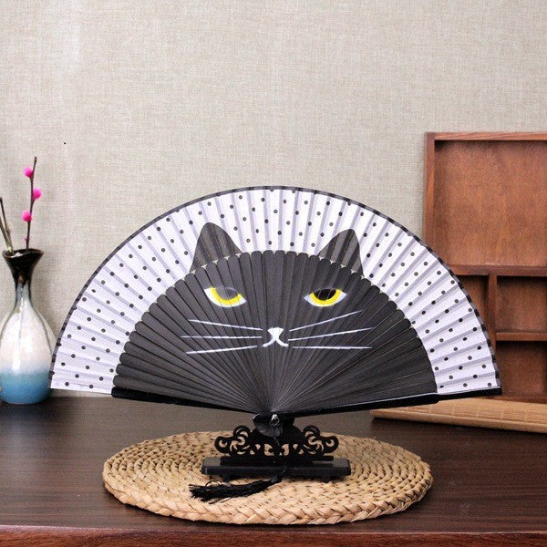 Cat Design Hand Fan | Authentic Japanese Style | Smooth Operation for Performance