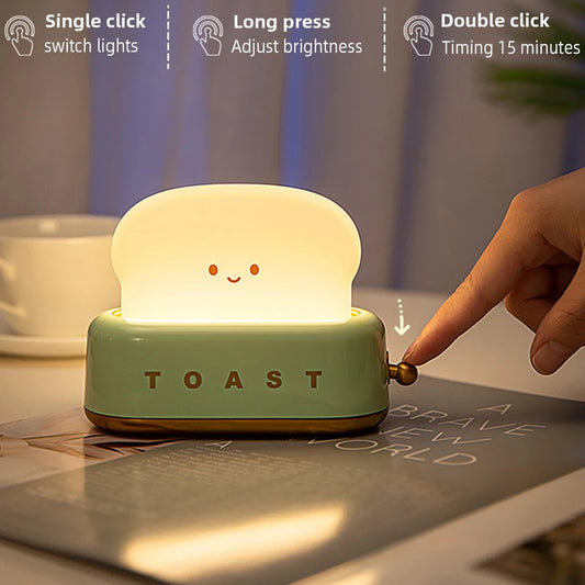 Toast Night Light | Soft Silicone Smiling Face | USB Rechargeable & Adjustable