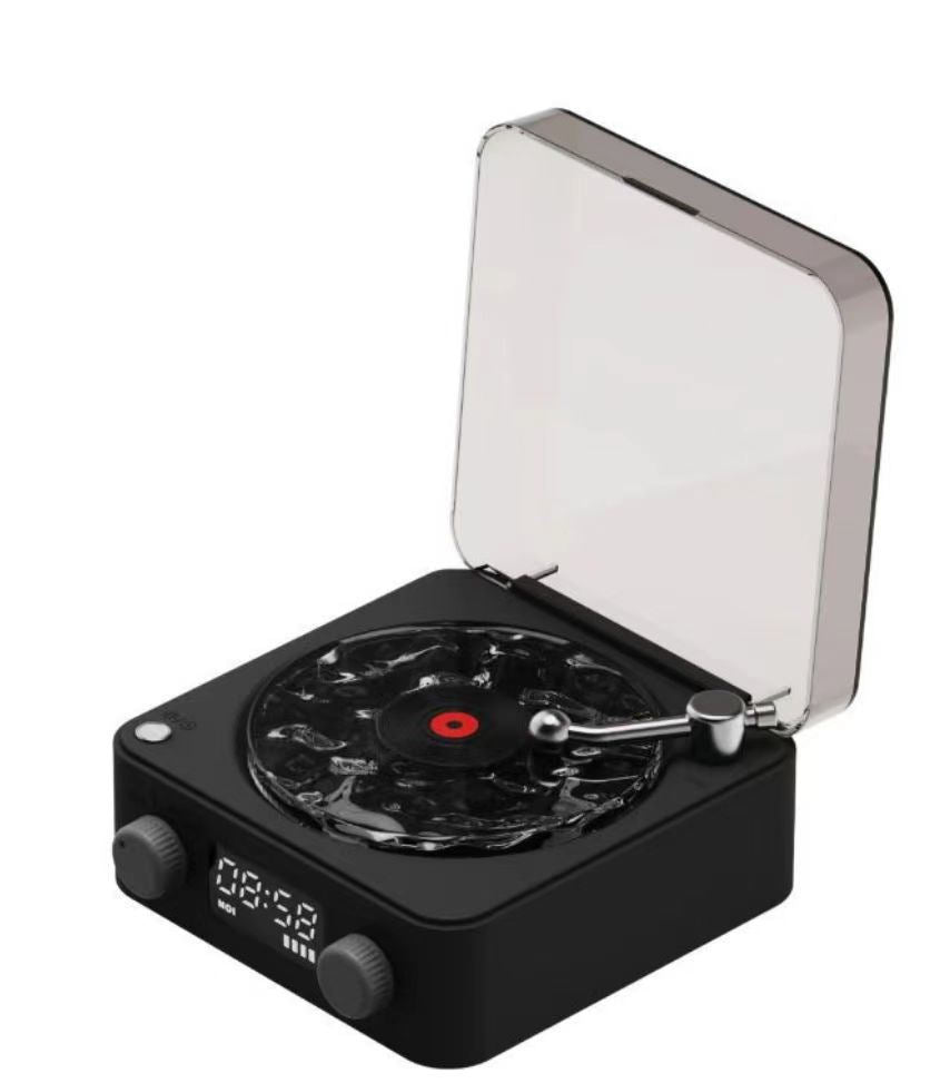 Retro Bluetooth Speaker | 4 Nature Sounds & White Noise | Rotating Water Ripple Light | Vinyl Record Player
