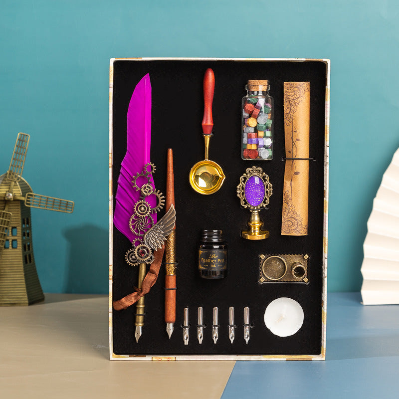 Classic Writing Collection | Ornate Quill & Dip Pen | Authentic Wax Seal Experience