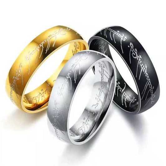 One Ring to Rule Them All | Elvish Script Engraved Band | Titanium Steel Fantasy Jewelry