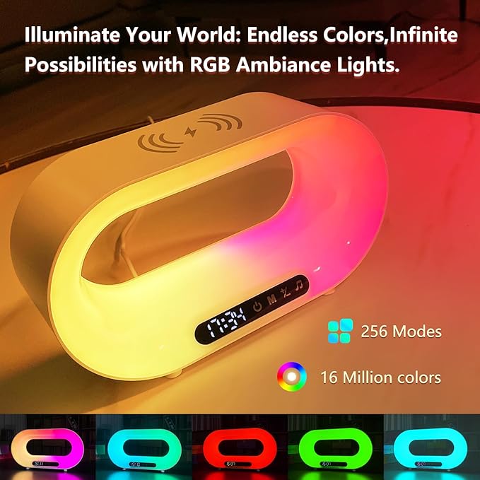3-in-1 Nightstand Device | Qi Wireless Charger | Customizable Dimmable Night Light