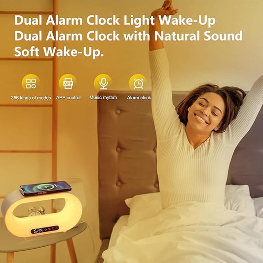 3-in-1 Nightstand Device | Qi Wireless Charger | Customizable Dimmable Night Light