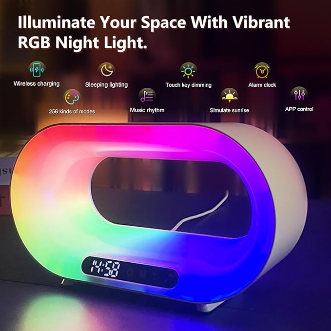 3-in-1 Nightstand Device | Qi Wireless Charger | Customizable Dimmable Night Light