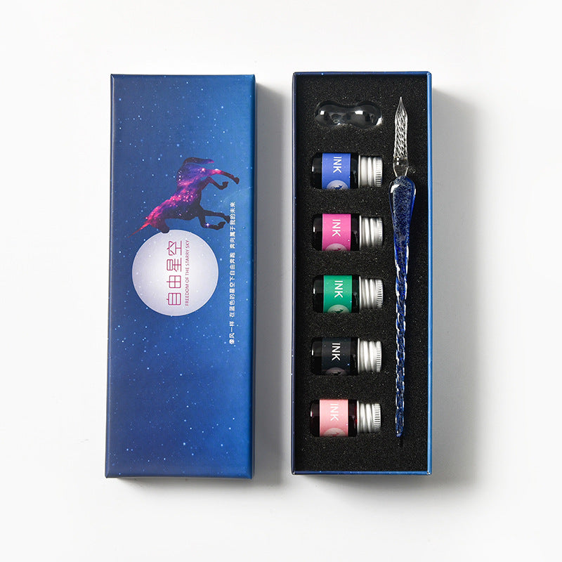 Crystal Glass Dip Pen Kit | Starry Sky Set | Smooth Threaded Nib & Premium Ink