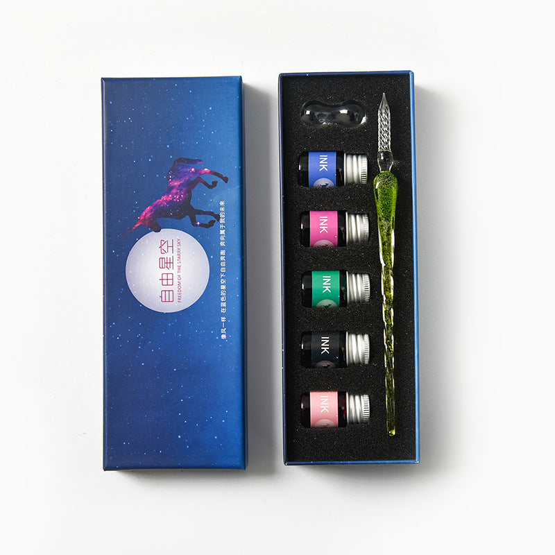 Crystal Glass Dip Pen Kit | Starry Sky Set | Smooth Threaded Nib & Premium Ink