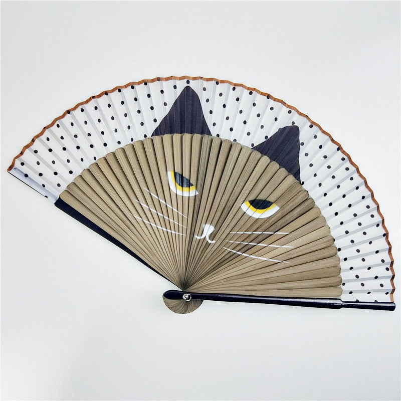 Cat Design Hand Fan | Authentic Japanese Style | Smooth Operation for Performance