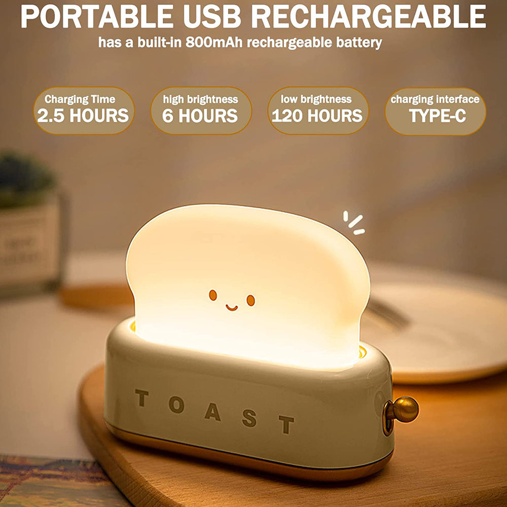 Toast Night Light | Soft Silicone Smiling Face | USB Rechargeable & Adjustable