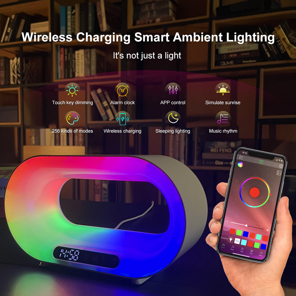 3-in-1 Nightstand Device | Qi Wireless Charger | Customizable Dimmable Night Light