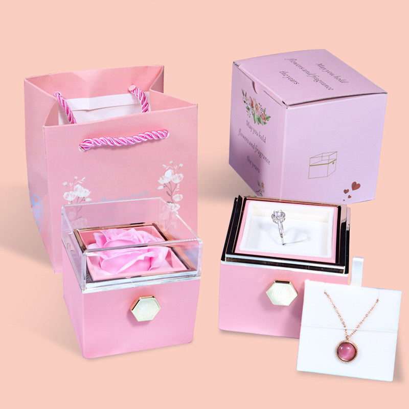 Forever Rose Gift Box | Real Preserved Rose | Hidden Rotating Jewelry Drawer