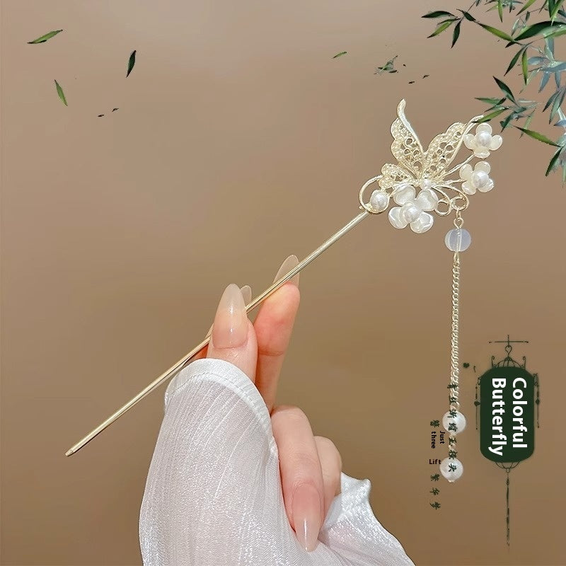 Chinese Hair Pin Set | Rhinestone & Tassel Design | Secure-Grip for All-Day Wear