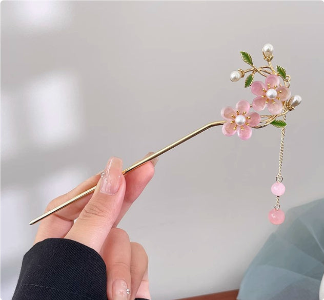 Chinese Hair Pin Set | Rhinestone & Tassel Design | Secure-Grip for All-Day Wear