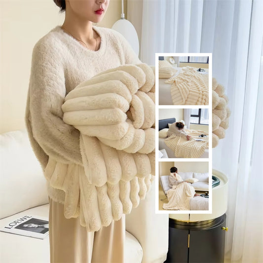 Luxurious Bubble Faux Fur Blanket | Double-Sided AB Thickening | Ultra-Soft & Portable Warmth | Velvet